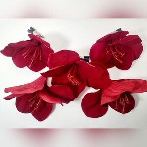 Five Clip-On Dark Red Flowers